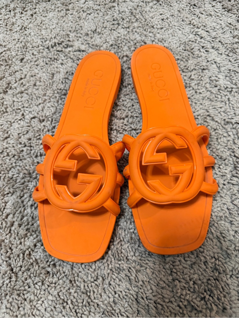 Gucci Bright Orange GG Rubber Slide Sandals